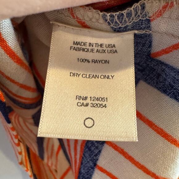 The Odells Geometric Top Orange Blue Tan V-Neck Back Pullover Short Sleeve Sz S - Picture 4 of 5